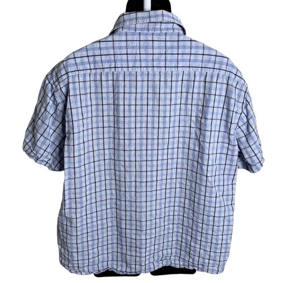 English Laundry Button Up Linen Blend Shirt XXL Blue Plaid Short Sleeve Collared - Picture 4 of 6